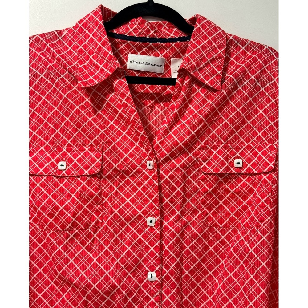 Vintage Alfred Dunner Button-Front 3/4-Sleeve Red & White Check Blouse Sz 18 - Picture 2 of 4